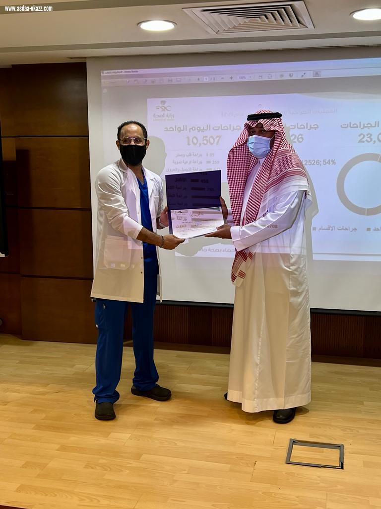مستشفى شرق جده يكرم قسمي العمليات والتخدير لتميزهم بعدد العمليات في الاقسام للنصف الاول من عام ٢٠٢١م على مستوى مستشفيات صحة جدة .