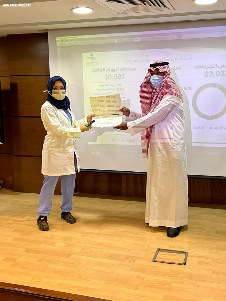 مستشفى شرق جده يكرم قسمي العمليات والتخدير لتميزهم بعدد العمليات في الاقسام للنصف الاول من عام ٢٠٢١م على مستوى مستشفيات صحة جدة .