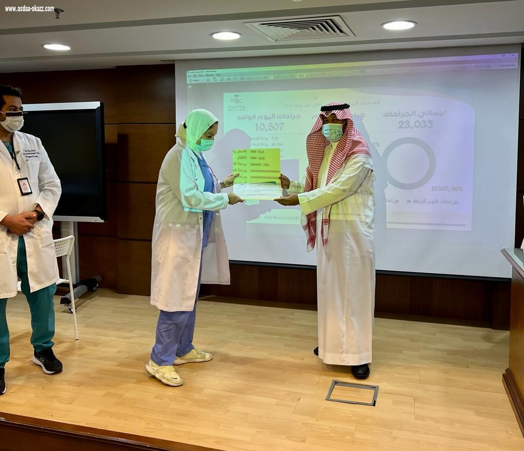 مستشفى شرق جده يكرم قسمي العمليات والتخدير لتميزهم بعدد العمليات في الاقسام للنصف الاول من عام ٢٠٢١م على مستوى مستشفيات صحة جدة .